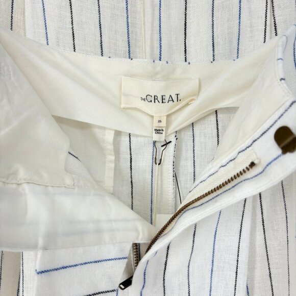 NWT THE GREAT. Women's Pleated Column Mid Rise Skirt | Sz 25 | Cream Pinstripe - Picture 6 of 11